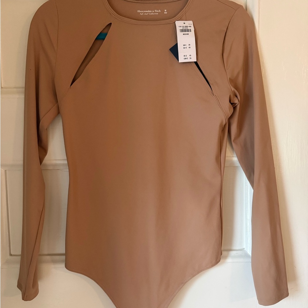 Abercrombie & Fitch Tan Cutout Long Sleeve Bodysuit. NWT medium